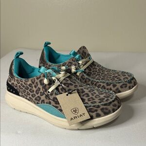 Ariat Hilo Studs Neutral Leopard Sneakers with Teal Accents size 6 1/2